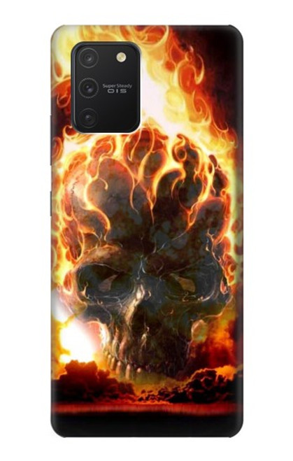 W0863 Hell Fire Skull Hard Case and Leather Flip Case For Samsung Galaxy S10 Lite