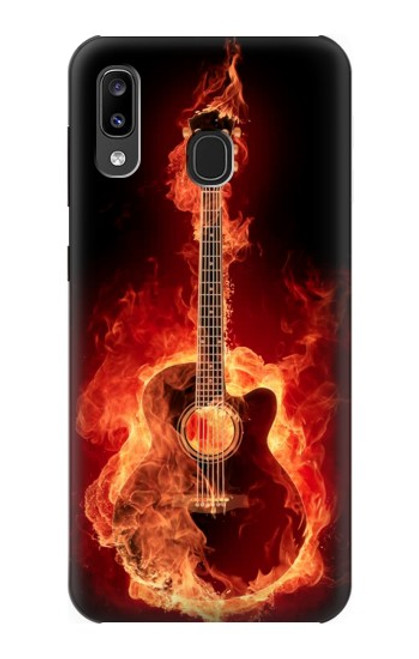 W0415 Fire Guitar Burn Hard Case and Leather Flip Case For Samsung Galaxy A20, Galaxy A30