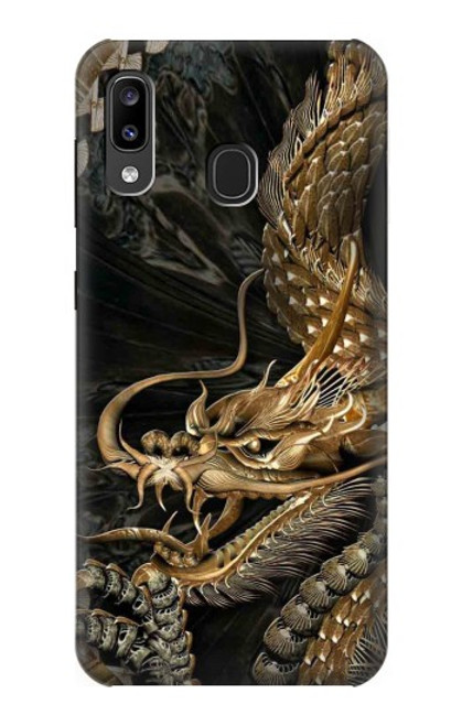 W0426 Gold Dragon Hard Case and Leather Flip Case For Samsung Galaxy A20, Galaxy A30