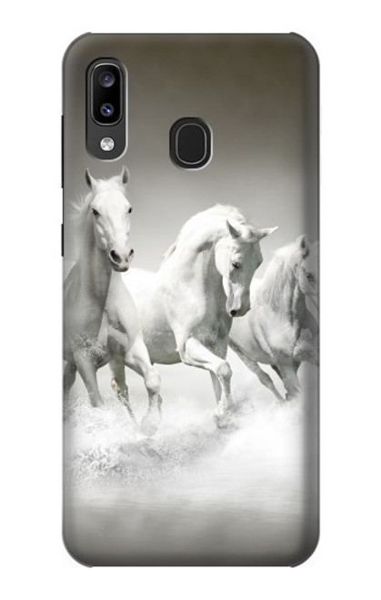 W0933 White Horses Hard Case and Leather Flip Case For Samsung Galaxy A20, Galaxy A30