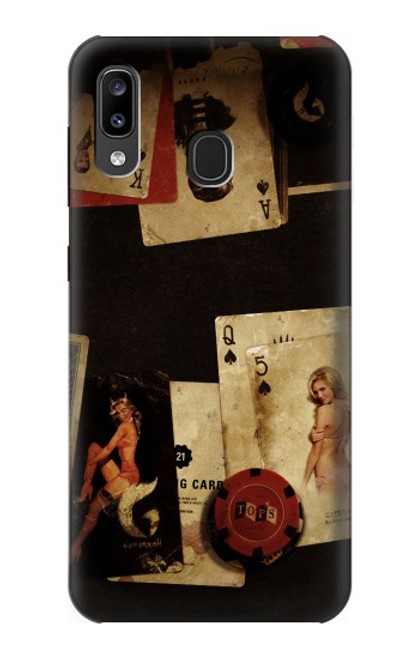 W1069 Old Vintage Sexy Poker Hard Case and Leather Flip Case For Samsung Galaxy A20, Galaxy A30