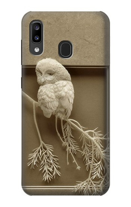 W1386 Paper Sculpture Owl Hard Case and Leather Flip Case For Samsung Galaxy A20, Galaxy A30