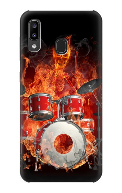 W1431 Skull Drum Fire Rock Hard Case and Leather Flip Case For Samsung Galaxy A20, Galaxy A30