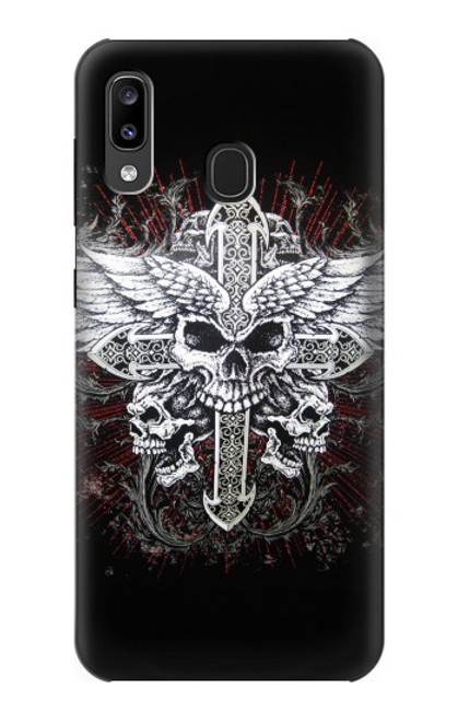 W1434 Skull Wing Tattoo Biker Hard Case and Leather Flip Case For Samsung Galaxy A20, Galaxy A30