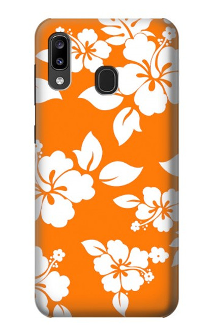 W2245 Hawaiian Hibiscus Orange Pattern Hard Case and Leather Flip Case For Samsung Galaxy A20, Galaxy A30