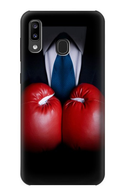 W2261 Businessman Black Suit With Boxing Gloves Hard Case and Leather Flip Case For Samsung Galaxy A20, Galaxy A30