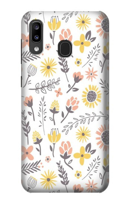 W2354 Pastel Flowers Pattern Hard Case and Leather Flip Case For Samsung Galaxy A20, Galaxy A30