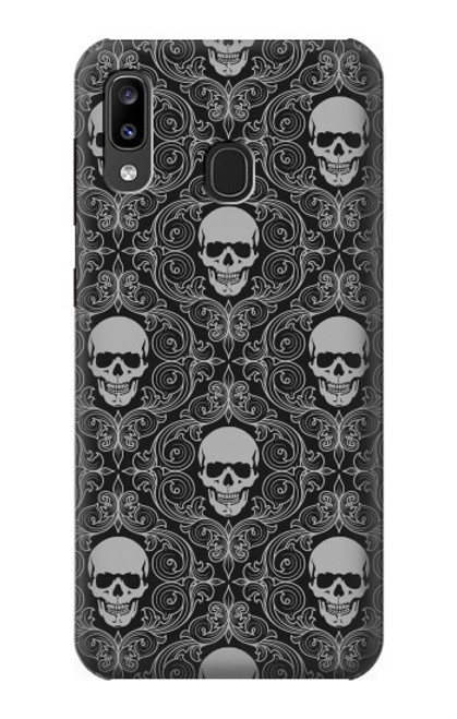 W2371 Skull Vintage Monochrome Pattern Hard Case and Leather Flip Case For Samsung Galaxy A20, Galaxy A30