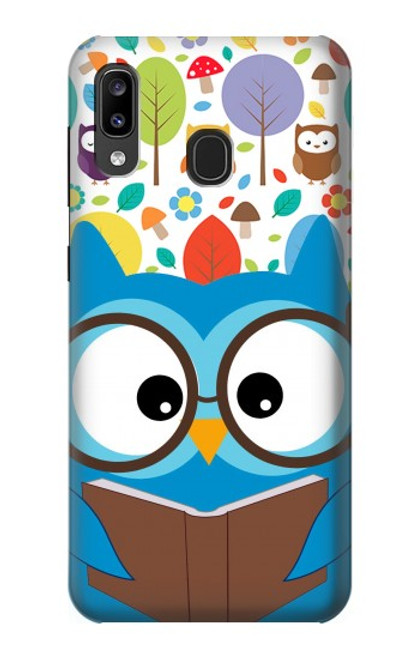 W2521 Cute Nerd Owl Cartoon Hard Case and Leather Flip Case For Samsung Galaxy A20, Galaxy A30