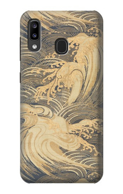 W2680 Japan Art Obi With Stylized Waves Hard Case and Leather Flip Case For Samsung Galaxy A20, Galaxy A30