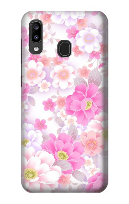 W3036 Pink Sweet Flower Flora Hard Case and Leather Flip Case For Samsung Galaxy A20, Galaxy A30