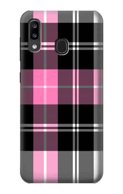 W3091 Pink Plaid Pattern Hard Case and Leather Flip Case For Samsung Galaxy A20, Galaxy A30