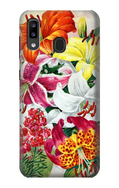 W3205 Retro Art Flowers Hard Case and Leather Flip Case For Samsung Galaxy A20, Galaxy A30