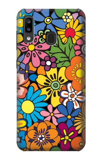 W3281 Colorful Hippie Flowers Pattern Hard Case and Leather Flip Case For Samsung Galaxy A20, Galaxy A30