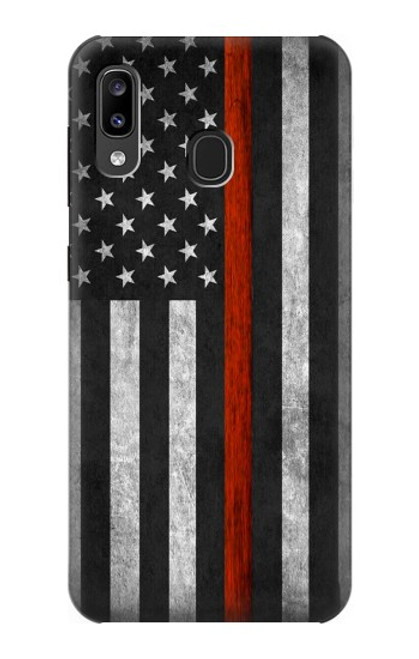 W3472 Firefighter Thin Red Line Flag Hard Case and Leather Flip Case For Samsung Galaxy A20, Galaxy A30