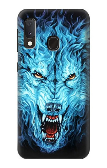 W0752 Blue Fire Grim Wolf Hard Case and Leather Flip Case For Samsung Galaxy A20e