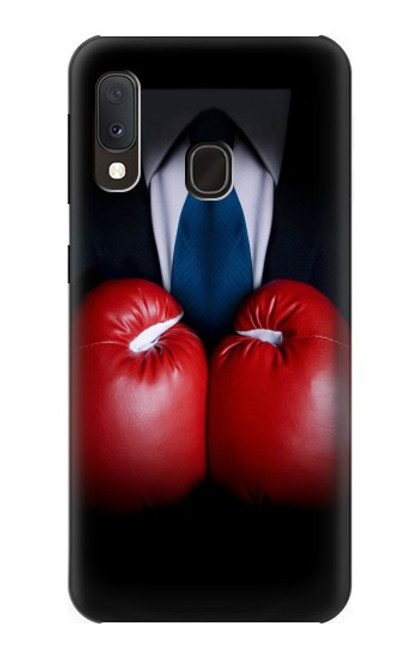 W2261 Businessman Black Suit With Boxing Gloves Hard Case and Leather Flip Case For Samsung Galaxy A20e