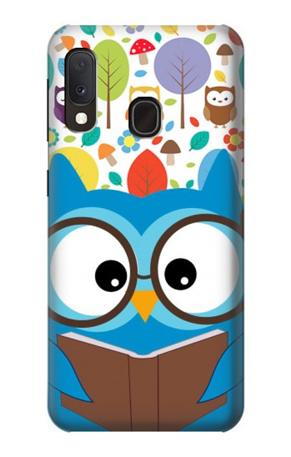 W2521 Cute Nerd Owl Cartoon Hard Case and Leather Flip Case For Samsung Galaxy A20e