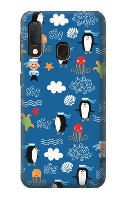 W2572 Marine Penguin Pattern Hard Case and Leather Flip Case For Samsung Galaxy A20e