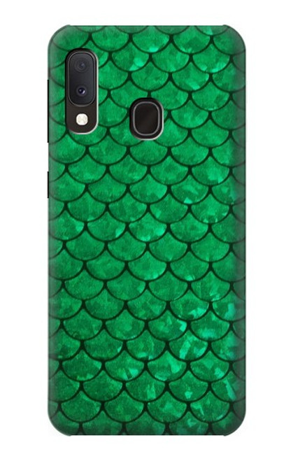 W2704 Green Fish Scale Pattern Graphic Hard Case and Leather Flip Case For Samsung Galaxy A20e