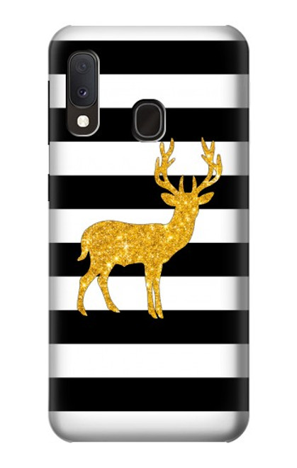 W2794 Black and White Striped Deer Gold Sparkles Hard Case and Leather Flip Case For Samsung Galaxy A20e