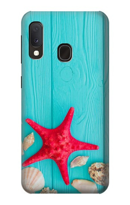 W3428 Aqua Wood Starfish Shell Hard Case and Leather Flip Case For Samsung Galaxy A20e