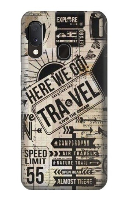 W3441 Vintage Travel Hard Case and Leather Flip Case For Samsung Galaxy A20e