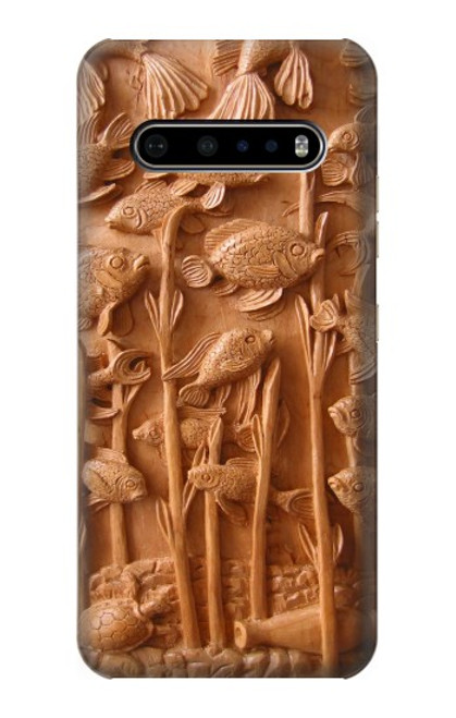 W1307 Fish Wood Carving Graphic Printed Hard Case and Leather Flip Case For LG V60 ThinQ 5G