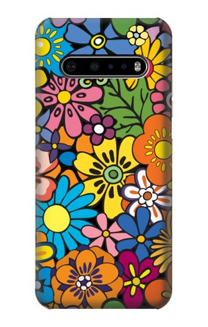 W3281 Colorful Hippie Flowers Pattern Hard Case and Leather Flip Case For LG V60 ThinQ 5G