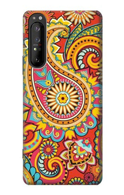 W3402 Floral Paisley Pattern Seamless Hard Case and Leather Flip Case For Sony Xperia 1 II