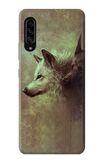 W0931 White Black Wolf Hard Case and Leather Flip Case For Samsung Galaxy A90 5G