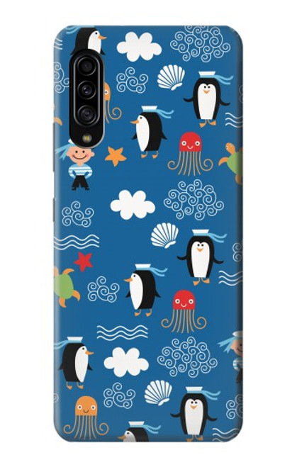 W2572 Marine Penguin Pattern Hard Case and Leather Flip Case For Samsung Galaxy A90 5G