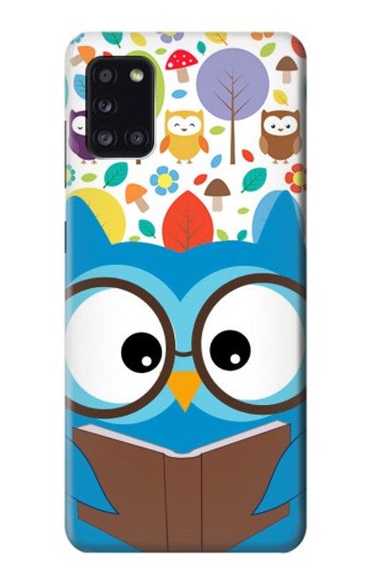 W2521 Cute Nerd Owl Cartoon Hard Case and Leather Flip Case For Samsung Galaxy A31