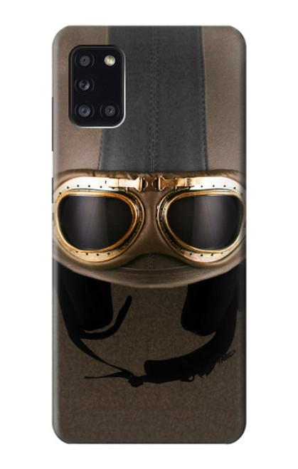 W2645 Vintage Brown Goggles Motorcycle Helmet Hard Case and Leather Flip Case For Samsung Galaxy A31