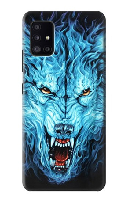 W0752 Blue Fire Grim Wolf Hard Case and Leather Flip Case For Samsung Galaxy A41