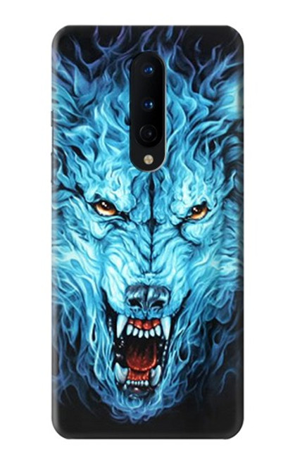 W0752 Blue Fire Grim Wolf Hard Case and Leather Flip Case For OnePlus 8