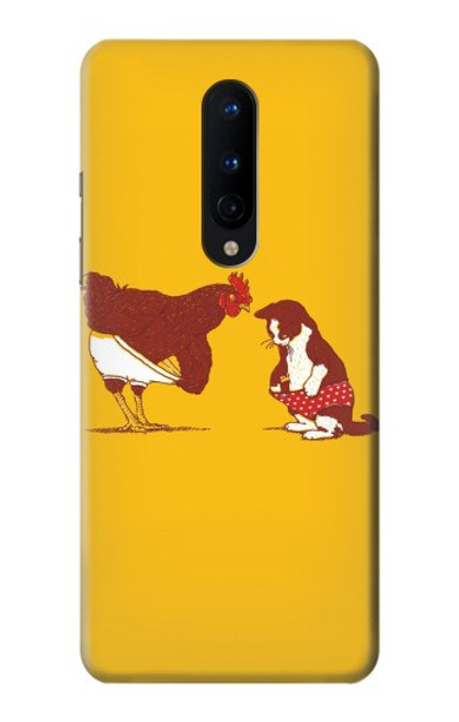 W1093 Rooster and Cat Joke Hard Case and Leather Flip Case For OnePlus 8