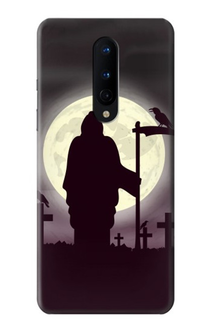 W3262 Grim Reaper Night Moon Cemetery Hard Case and Leather Flip Case For OnePlus 8