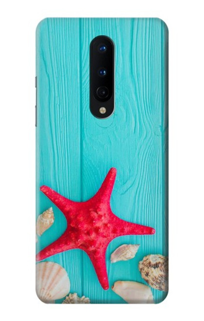 W3428 Aqua Wood Starfish Shell Hard Case and Leather Flip Case For OnePlus 8