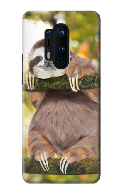 W3138 Cute Baby Sloth Paint Hard Case and Leather Flip Case For OnePlus 8 Pro