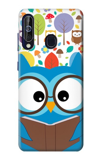 W2521 Cute Nerd Owl Cartoon Hard Case and Leather Flip Case For Samsung Galaxy A60