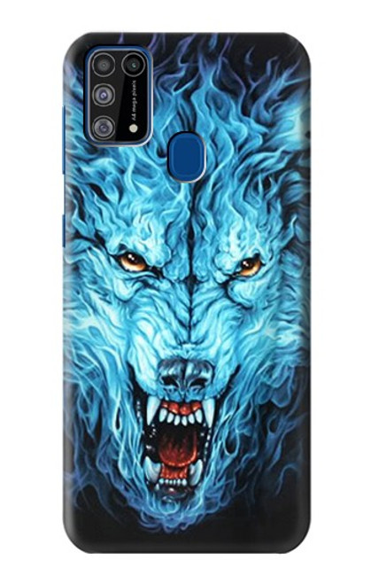 W0752 Blue Fire Grim Wolf Hard Case and Leather Flip Case For Samsung Galaxy M31