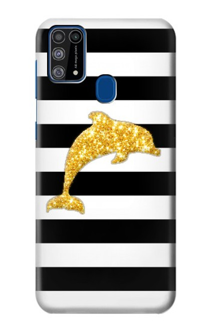 W2882 Black and White Striped Gold Dolphin Hard Case and Leather Flip Case For Samsung Galaxy M31