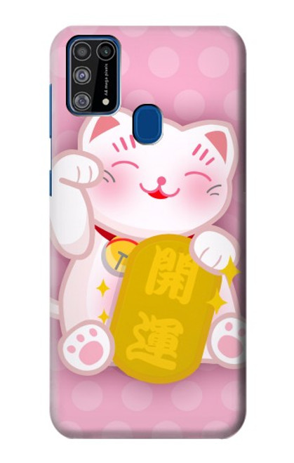 W3025 Pink Maneki Neko Lucky Cat Hard Case and Leather Flip Case For Samsung Galaxy M31