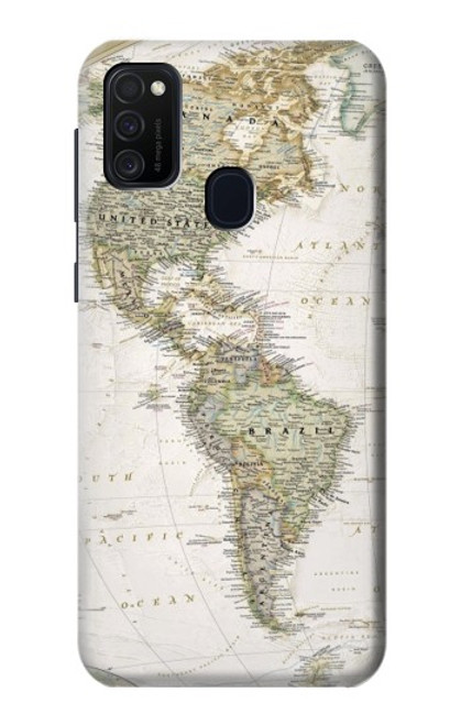 W0604 World Map Hard Case and Leather Flip Case For Samsung Galaxy M21