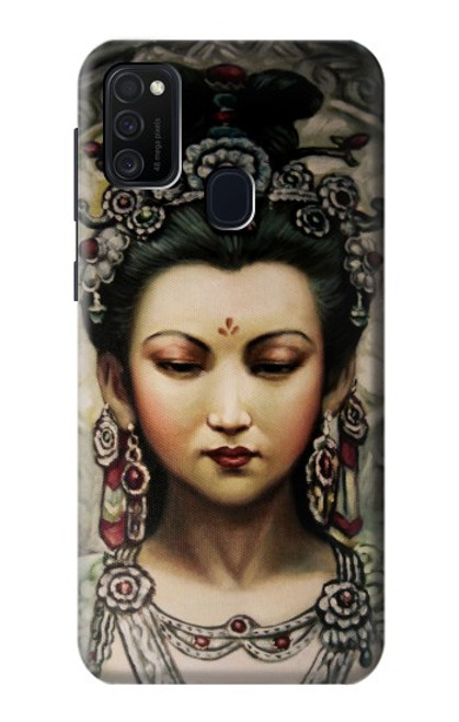 W0681 Guan Yin Hard Case and Leather Flip Case For Samsung Galaxy M21