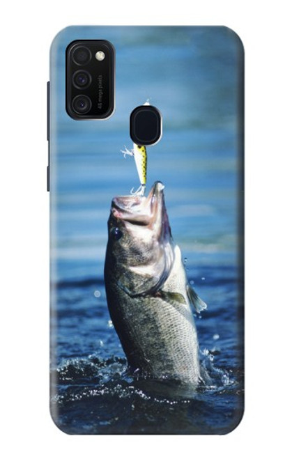 W1594 Bass Fishing Hard Case and Leather Flip Case For Samsung Galaxy M21