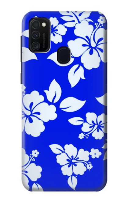 W2244 Hawaiian Hibiscus Blue Pattern Hard Case and Leather Flip Case For Samsung Galaxy M21