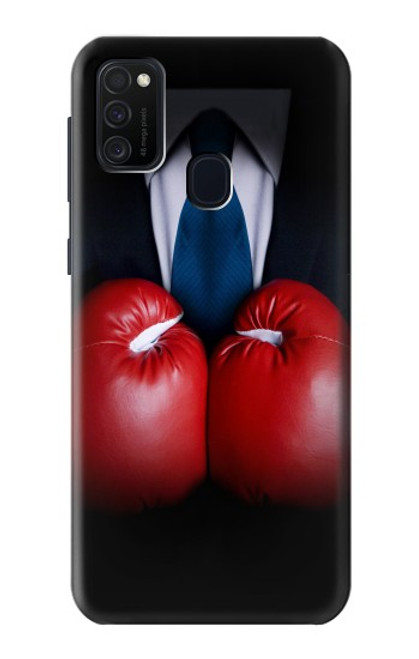 W2261 Businessman Black Suit With Boxing Gloves Hard Case and Leather Flip Case For Samsung Galaxy M21