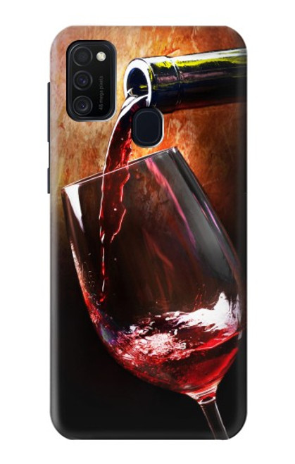 W2396 Red Wine Bottle And Glass Hard Case and Leather Flip Case For Samsung Galaxy M21